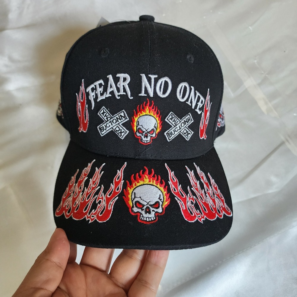 Blackjack Fear No One Snapback Hat Black Flaming Skull Embroidered Cap Cotton